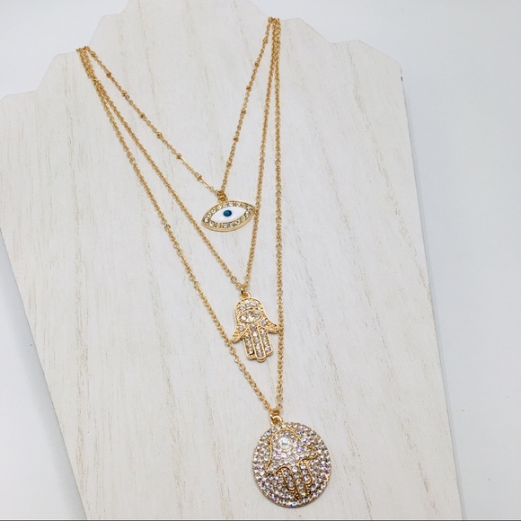 Rose gold Hamsa charm necklace crystal chain - Picture 8 of 8